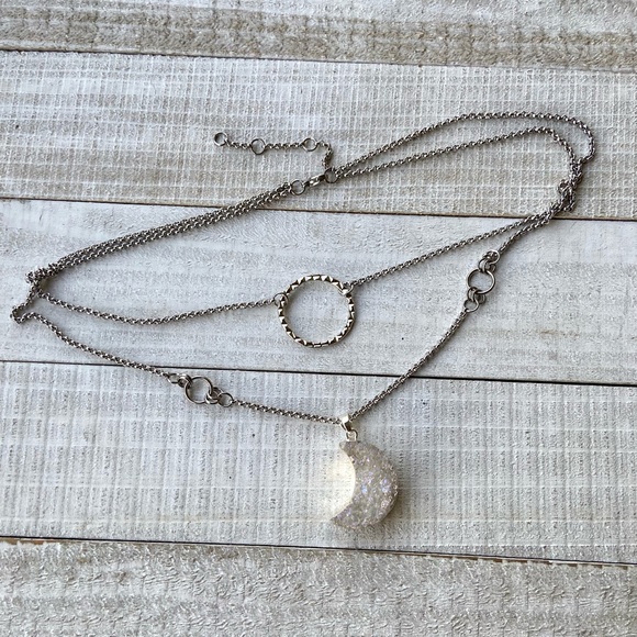 Iridescent angel aura druzy quartz crecent moon boho necklace stone - Picture 9 of 11